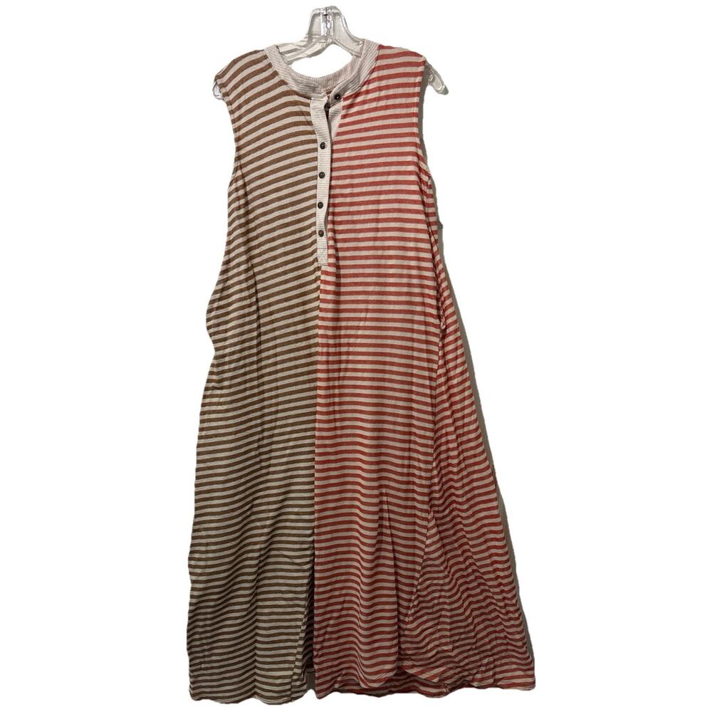 Bucket List Striped Wide Leg Jumpsuit Size Small Tan Orange Pockets Beach Lounge